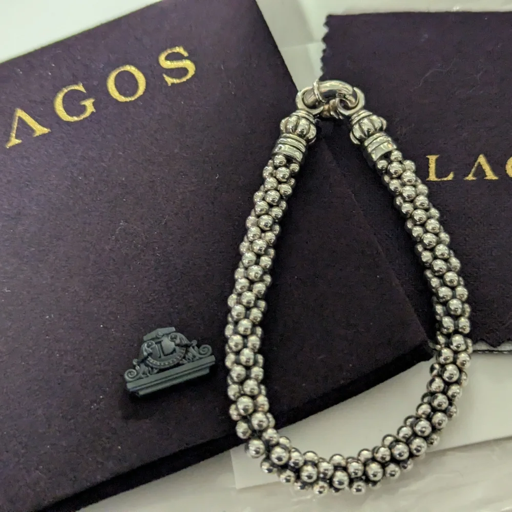 LAGOS 925 Silver Caviar Beaded Bracelet with LAGOS Pouch/Jewelry Cloth NEW!💖 - Picture 2 of 6